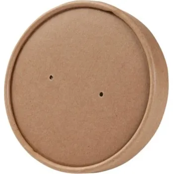 Jednorázové nádobí Gastro obaly Víčko papírové hnědé na kelímek na polévku 250ml - 8oz, 300ml 12oz (min. počet 500ks)