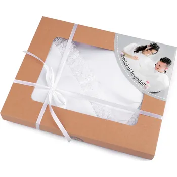 Svatební dekorace Stoklasa Saténový svatební bryndák lemovaný krajkou bílý