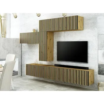 Obývací stěna Obývací Stěna Trend Lamele Ust19 Dub Artisan/Černá