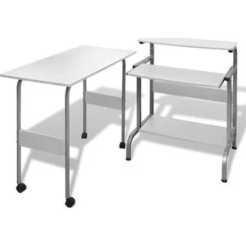 Psací stůl 2 dílný počítačový stůl s výsuvnou klávesnicí bílý