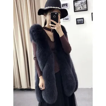 Dámská vesta Asymetrická kožušinová vesta plyšový kožuch bez rukávov Barva: Tmavě Modrá, Velikost: XL