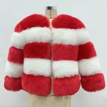 Dámská parka Dámský přichovaný kožich plyšová bunda bez kapuce Barva: Červená, Velikost: 3XL