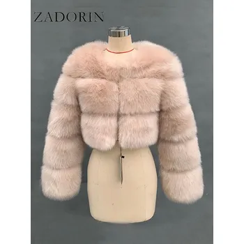 Dámský kožich Krátký chlupatý kožich s dlouhým rukávem Barva: Khaki, Velikost: 3XL