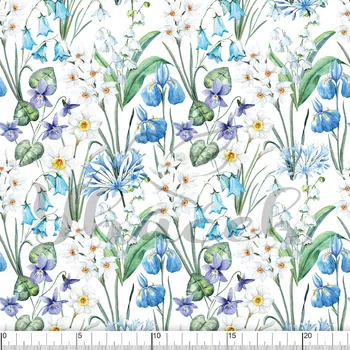 Zakázkový tisk, softshell, kočárkovina... Modré kvítí Látky k tisku: Fleece