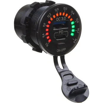 USB nabíječka QC3.0 + USB-C, voltmetr s color analogovou indikací do panelu (34569C)