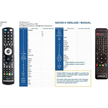 Dálkový ovladač General FORMULER F1, F2, F3, F4, turbo + ovládání TV (mini TV) - dálkový ovladač duplikát