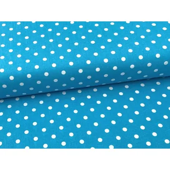 Mirtex Plátno DOMESTIK 145/13069-9 Modrý poklad Puntíky 10mm šíře 150cm Ceník: METRÁŽ: od 1 metrů