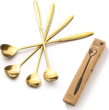 Žertovný předmět Originální koktejlové lžičky 4ks zlaté - SRDÍČKO