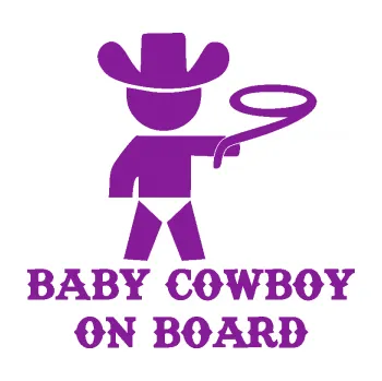 Samolepicí dekorace na vozidlo Baby cowboy on board pravá (14 - fialová) SAMOLEPKA NA AUTO, NÁLEPKA, FÓLIE, POLEP, TUNING, VLASTNÍ TEXT, TISK, AUTOSAMOLEPKY.cz, POLEPY, OBRÁZEK, LOGO, 3D STICKERS