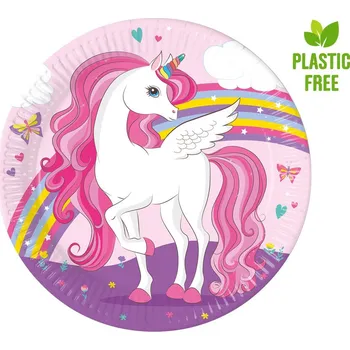 Talíř Talíře papírové velké JEDNOROŽEC duhový 8ks