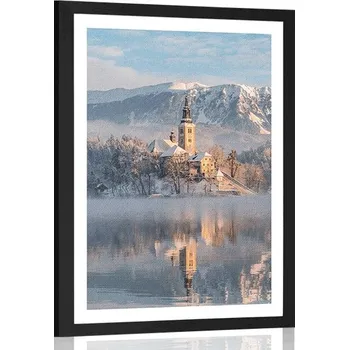 Plakát Dovido Plakát s paspartou kostel u jezera Bled ve Slovinsku