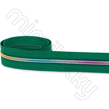 Zip Zip spirálový 5mm metráž tmavě zelená/duhová