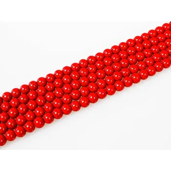 Dětské navlékací korálky Voskované perly - červené - Ø 8 mm - 10 ks