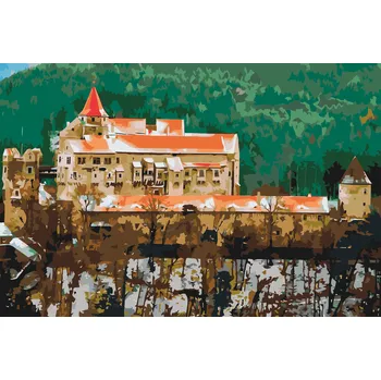 Malování podle čísel - Hrad Pernštejn Velikost: 40x60cm, Rámování: Pouze srolované plátno