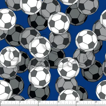 Zakázkový tisk, softshell, kočárkovina... Fotbalové míče na modré Látky k tisku: Microfirba