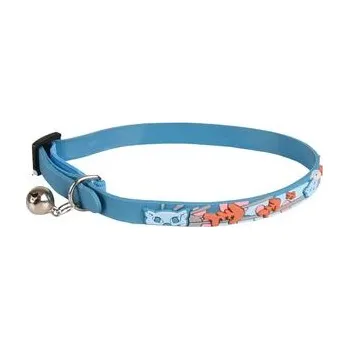 obojek pro kočku Flamingo obojek zdobený pro kočky Basic 10 mm x 20-32 cm s rolničkou gumový modrý
