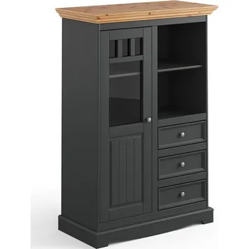 Knihovna Provensálská vitrína BELLUNO grafit-borovice výška 130 cm