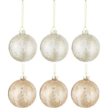 Vánoční dekorace Set šesti bílých/zlatých skleněných vánočních ozdob J-Line Nylah 8,5 cm