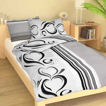 Povlečení Krepové povlečení Srdce šedé Uzávěr: knoflíky