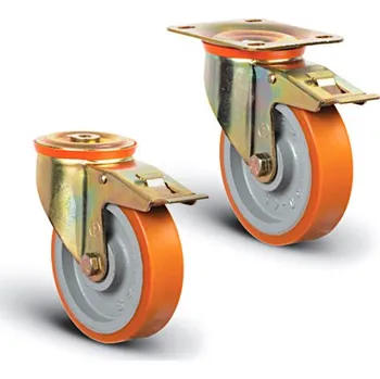 Pojezdové kolečko Průmyslové kolečko otočné, s dírou, bez brzdy, ø125, litinový disk, kuličkové ložisko, PU (sp)