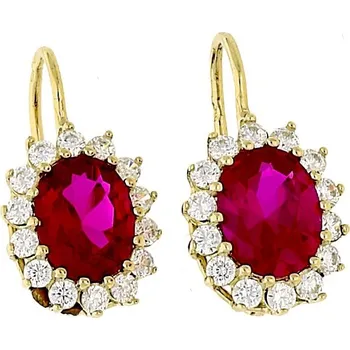 Náušnice Goldstore Zlaté náušnice oválným rubínem a zirkony Červená