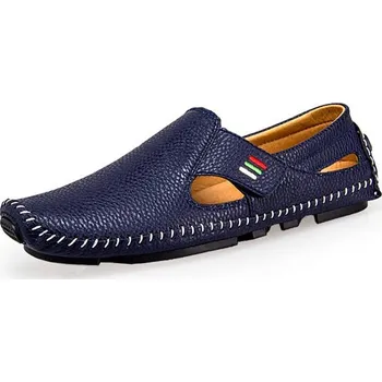 Pánská obuv Letní loafers pánské kožené boty s prošíváním a pruhy Velikost: 47, Barva (Varianta): Modrá