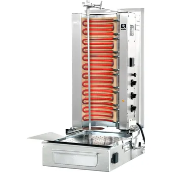 Kuchyňský gril Elektrický gril na kebab/gyros, 3 topná pole, zátěž 50 kg, 400V, 9 kW, dolní pohon 11,5 W, 760x620x1040 mm | POTIS, F E3-S