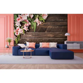 Tapeta Malvis ® Tapeta dřevo s liliemi Vel. (šířka x výška): 432 x 290 cm