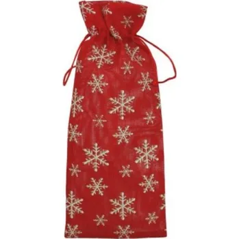Sáček Vánoční látkový, červený s vločkami 36x15 cm