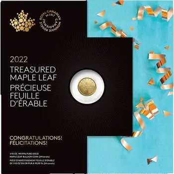 The Royal Canadian Mint Zlatá mince Maple Leaf Gratulace 1/10 oz BU 2022 3,11 g