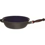 Pánev smalt 28 cm těžká s odnímatelným dřevěným držadlem