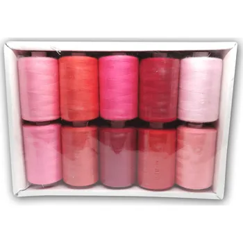 Nit ST-10 / 006 SADA POLYESTEROVÝCH NITÍ MIX ČERVENÝCH ODSTÍNŮ NÁVIN 500M BALENÍ 10KS