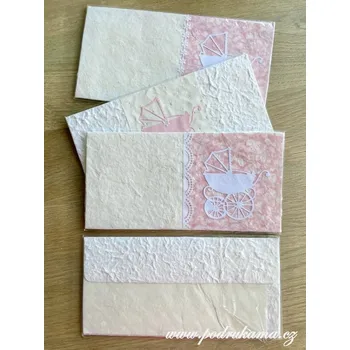 Pod Rukama Dárková obálka zdobená s kartou - kočárek růžový