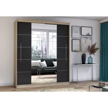 Šatní skříň Eoshop Šatní skříň Cori 204 cm se zrcadlem, Dub Sonoma/ Černá se zrcadlem, bez osvětlení