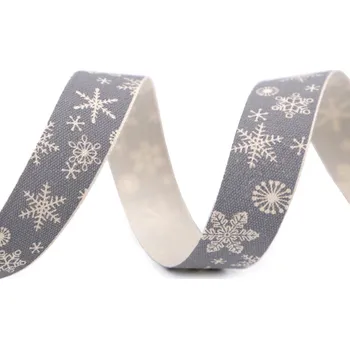 Bavlněná stuha vločky šíře 15 mm vánoční, barva 5 šedá