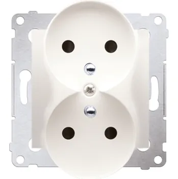 Elektrická zásuvka SIMON DGZ2MZN.01/41 dvojitá silová zásuvka s uzemněním a clonkami - pro rámečky NATURE krémová