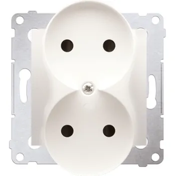 Elektrická zásuvka SIMON DG2MZN.01/41 dvojitá kolíková zásuvka bez uzemnění se clonami elektrických kolejí krémová