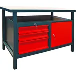 DEMA Dílenský pracovní stůl se třemi zásuvkami a skříňkou s dvířky 40887, antracit/červená