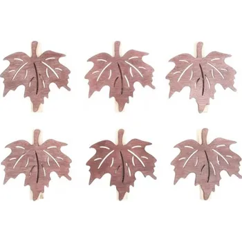 Vánoční dekorace List dřevěný na kolíčku 4 cm, 6 ks, hnědý