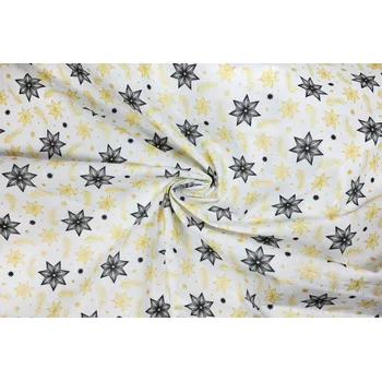 Bavlněné plátno černé a zlaté badyánové hvězdy