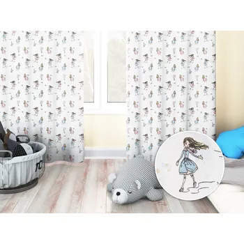 ubrus Dětský bavlněný závěs Sandra SA-261 Krasobruslařky na krémovém 130x140 cm