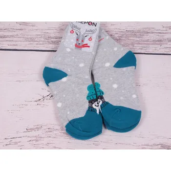 Dětské zimní termo ponožky TREPON MROŽ šedé s petrolejovou s mrožem velikosti ponožek: 22-24 ( EUR vel. 33-37)