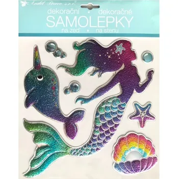 Samolepící dekorace Samolepka na zeď - prostorová třpytivá - Mořská panna - 25 x 31 cm&nbsp;- 10444