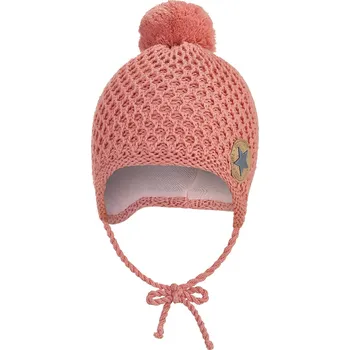 Čepice Little Angel Čepice pletená zavazovací drobný vzor bambule Outlast® - pudrová Velikost čepic: 3 | 42-44 cm