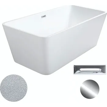 Vana Besco Akrylátová volně stojící vana Evita Glam S 160x80 Barva: Bílá/stříbrná, Rozměry (cm): 160x80, Typ a barva výpustě: Click-Clack s přepadem, chrom