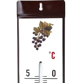 Domácí teploměr Venkovní teploměr smaltovaný, Hnědobílý 500x95 mm, Motiv ostružiny