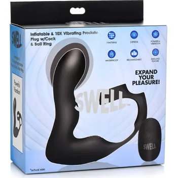 Vibrátor na prostatu Swell Inflatable & Vibrating Prostate Plug + Cock & Ball Ring Remote Control Black