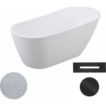Vana Besco Akrylátová volně stojící vana Melody Glam S 150x80 (170x80) Barva: Bílá/stříbrná, Rozměry (cm): 170x80, Typ a barva výpustě: Click-Clack s přepadem, černá