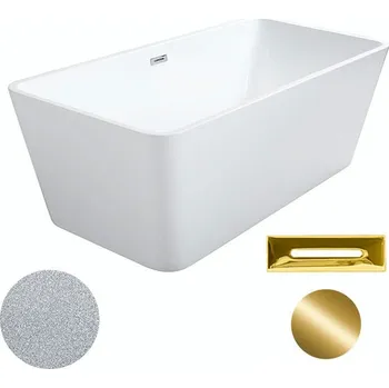 Vana Besco Akrylátová volně stojící vana Evita Glam S 160x80 Barva: Bílá/stříbrná, Rozměry (cm): 160x80, Typ a barva výpustě: Click-Clack s přepadem, zlatá