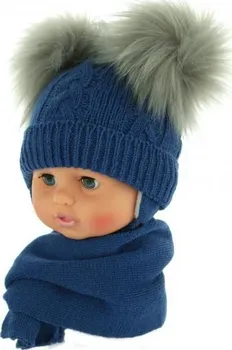 Kojenecká čepice Baby Nellys Zimní čepička s šálou tmavě modrá 0-3 měsíce